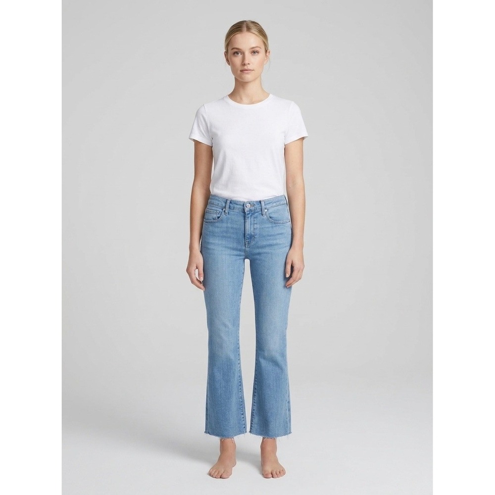 FRAME Le Crop Mini Boot Jonah High Rise Raw Hem Jeans Light Blue Size 28